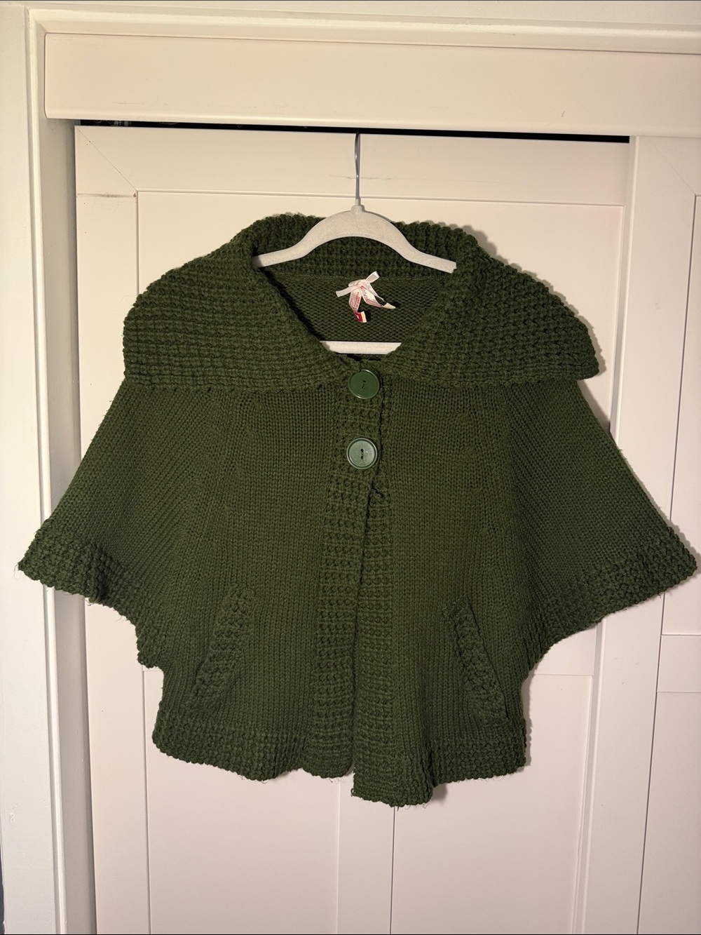 Vintage Derek Heart Olive Green Knit Button Cape